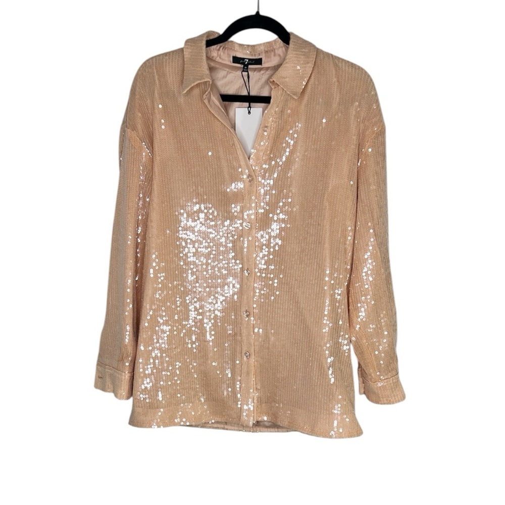 7 For All Mankind Sequined Peach Oversized Lined Button Down Shirt size Medium